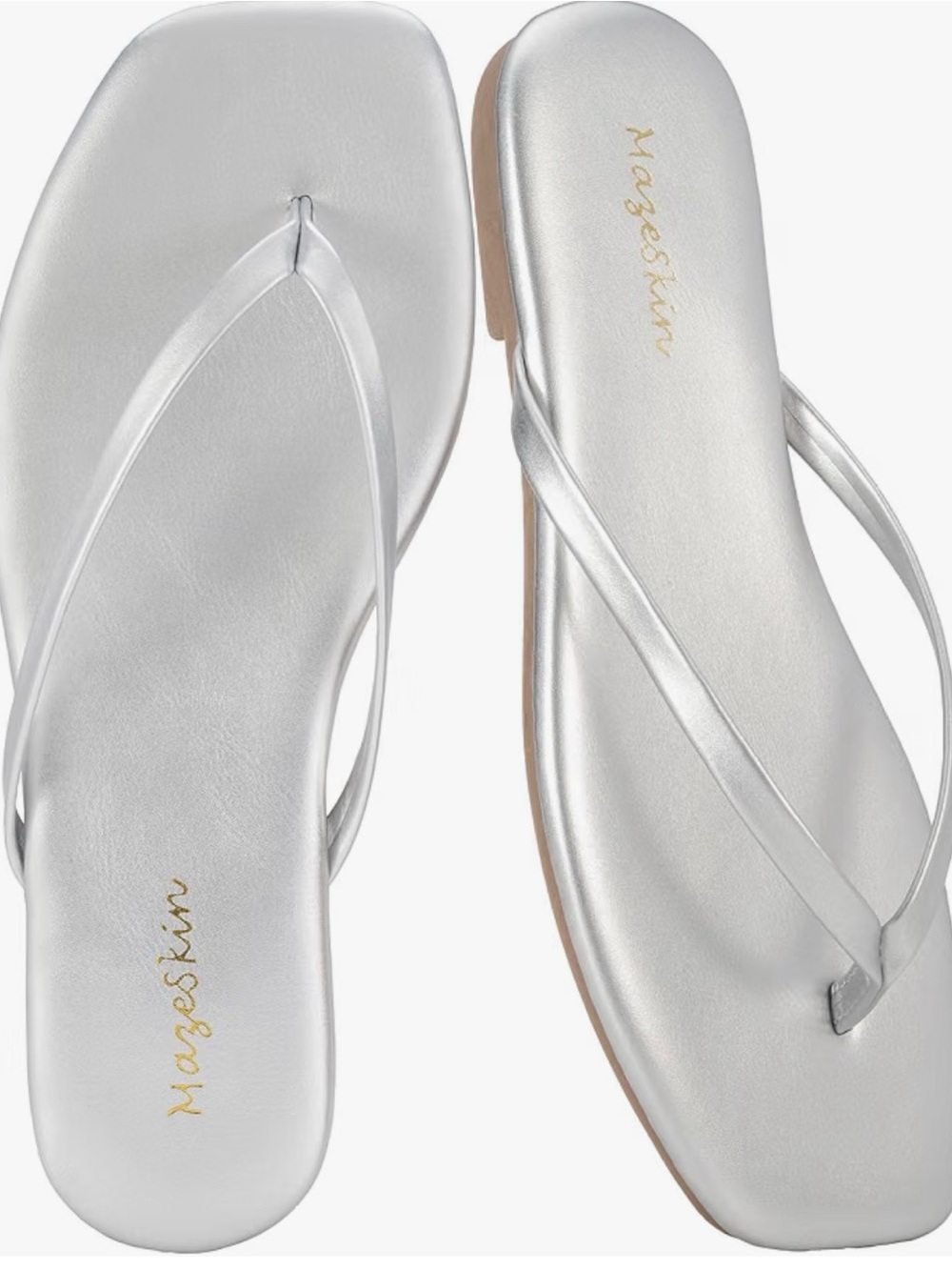 NEW Mazeskin Women’s Memory Foam Silver Flip Flops Flat Sandals 8.5